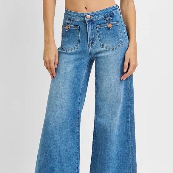 nwt RISEN Full Size Mid Rise Wide Front Patch Pocket Jeans Plus Size - Picture 2 of 6